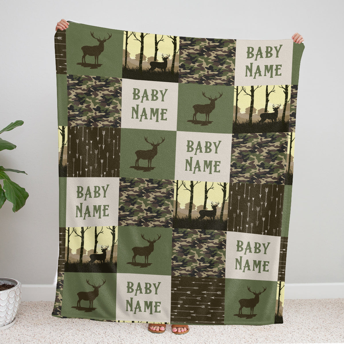 Personalized Baby Blankets Name, Baby Deer Camo Swaddle Blanket Girls, 3 Sizes Plush Blankets for Son Newborn Infant Son