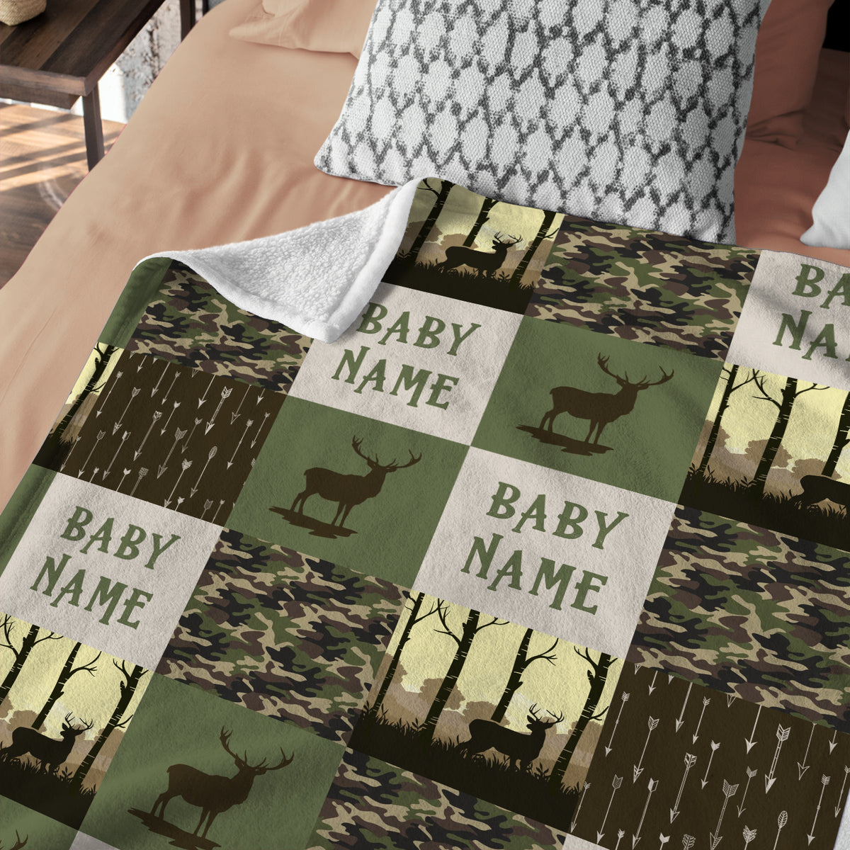 Personalized Baby Blankets Name, Baby Deer Camo Swaddle Blanket Girls, 3 Sizes Plush Blankets for Son Newborn Infant Son