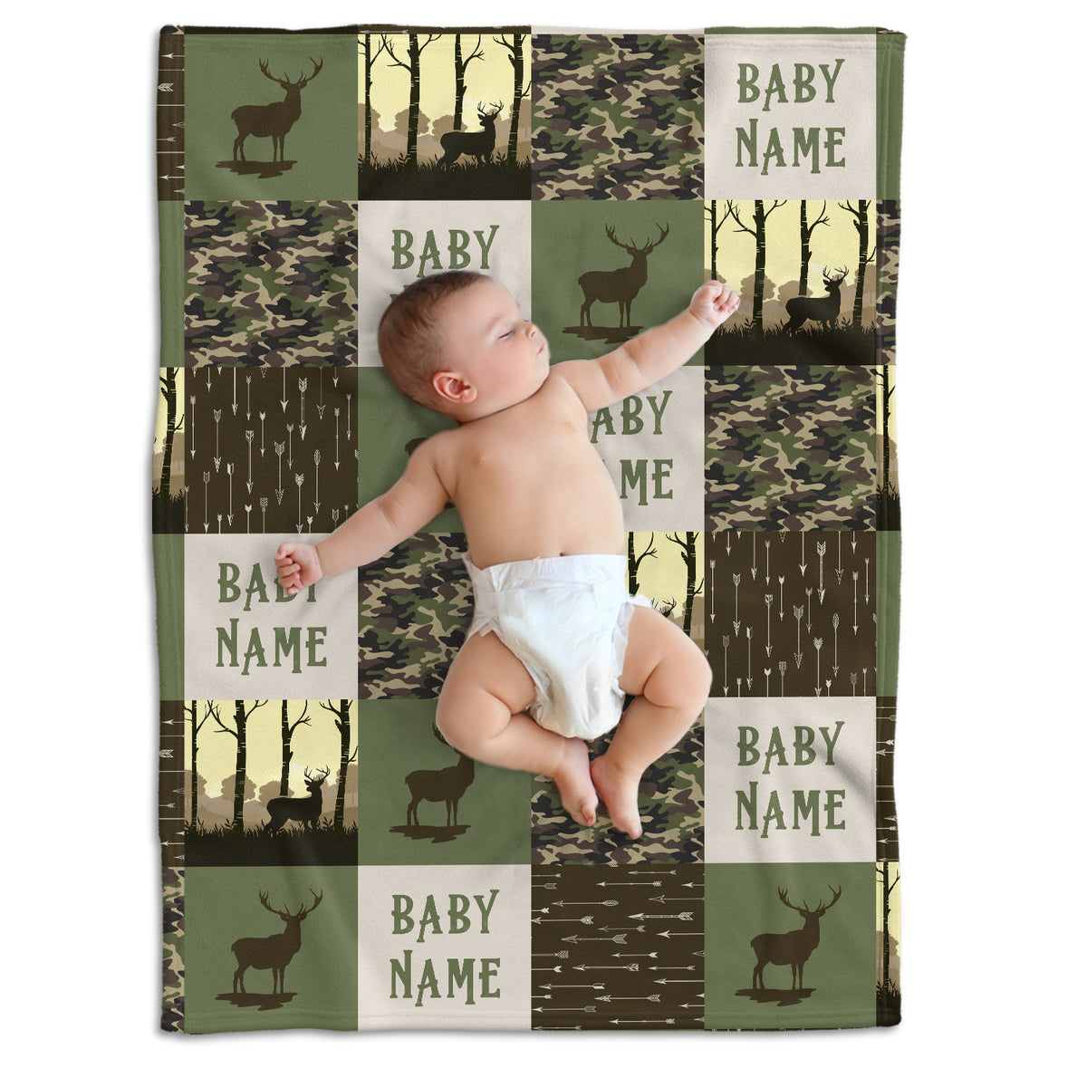 Personalized Baby Blankets Name, Baby Deer Camo Swaddle Blanket Girls, 3 Sizes Plush Blankets for Son Newborn Infant Son