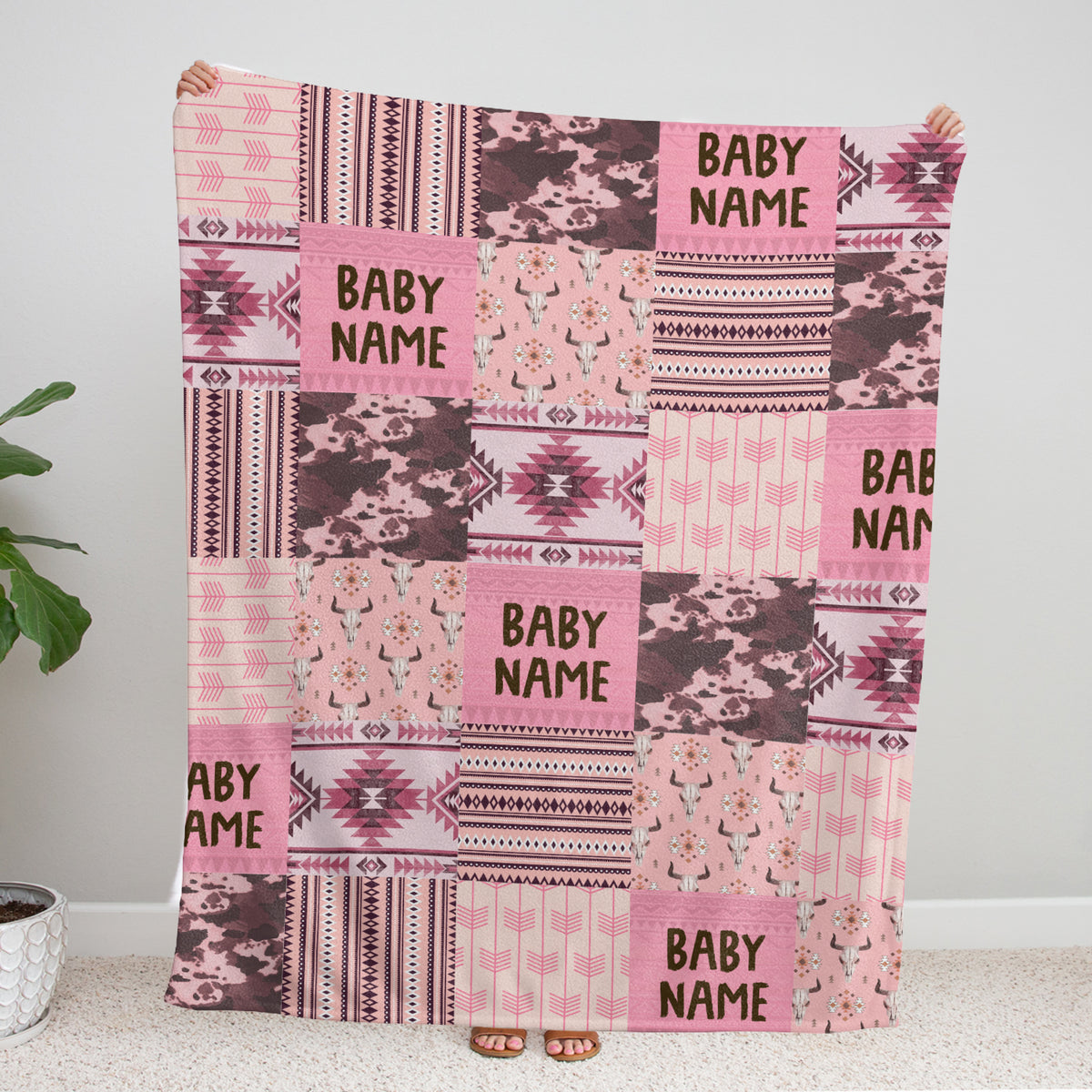 Personalized Baby Blankets, Pink Cowboy Baby Blankets, 3 Sizes Fleece Blankets for Infant Newborn Daughter Granddaughter Crib