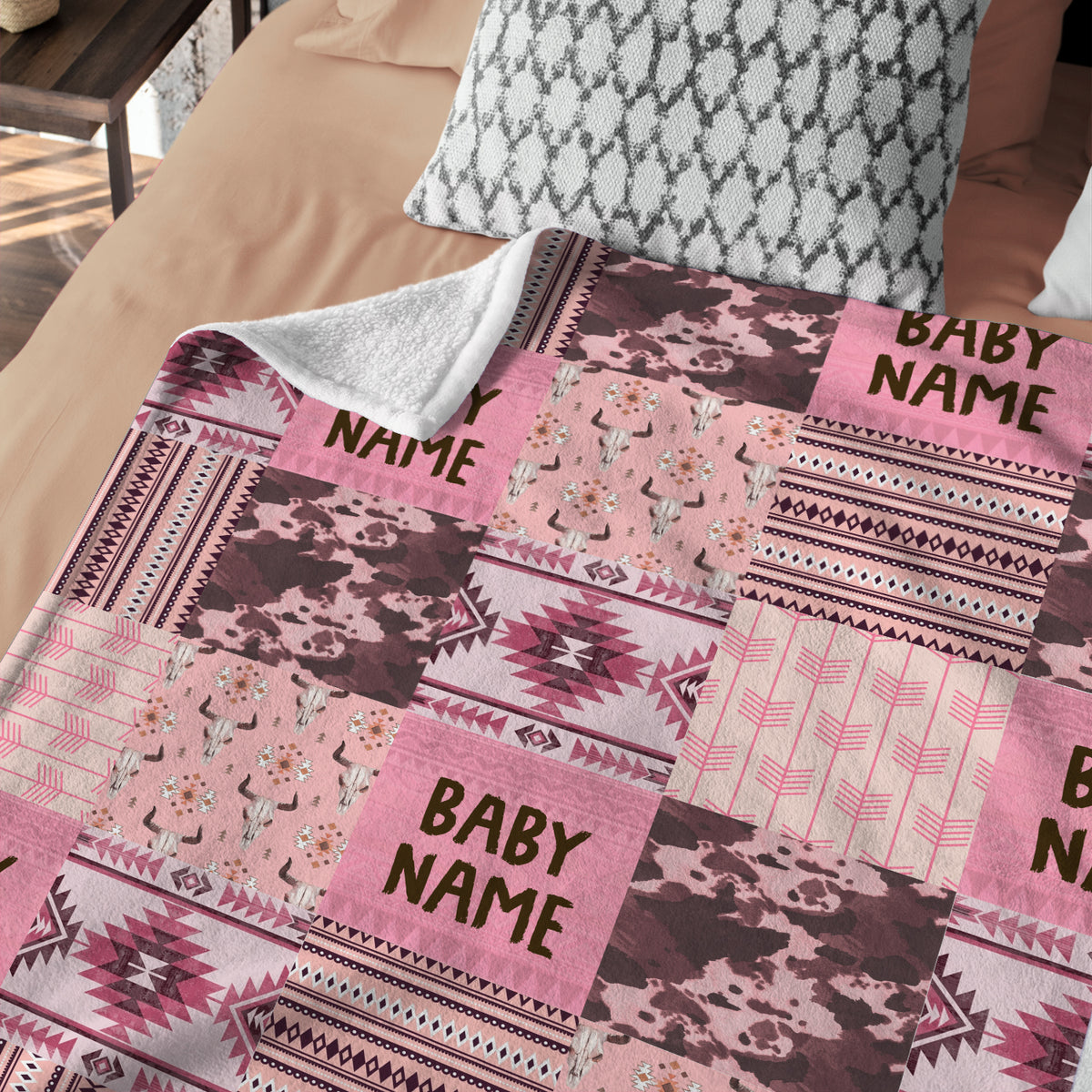 Personalized Baby Blankets, Pink Cowboy Baby Blankets, 3 Sizes Fleece Blankets for Infant Newborn Daughter Granddaughter Crib