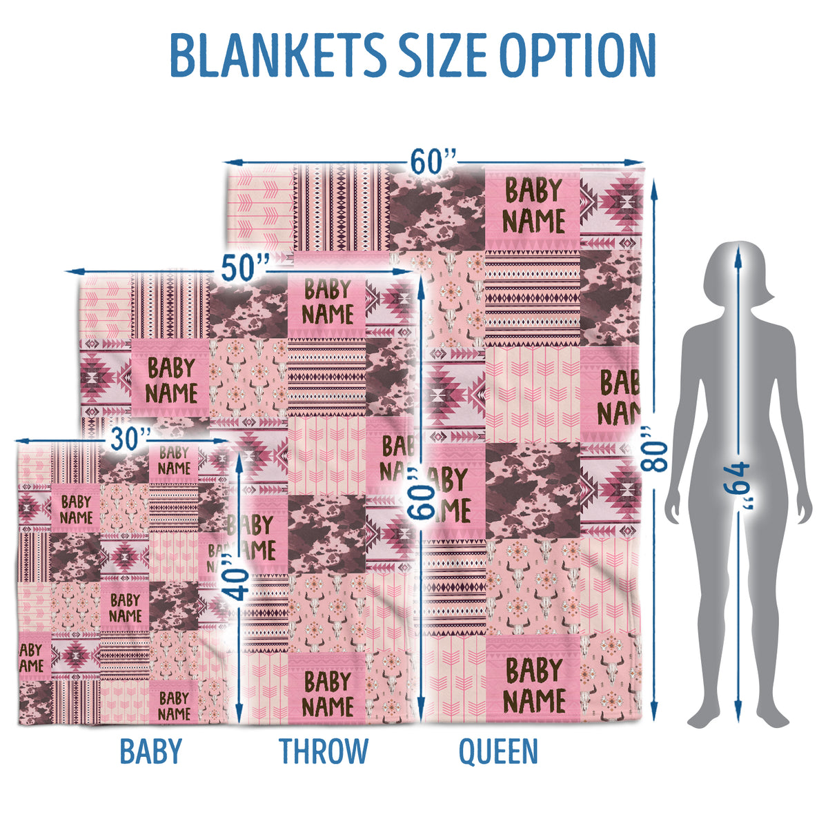 Personalized Baby Blankets, Pink Cowboy Baby Blankets, 3 Sizes Fleece Blankets for Infant Newborn Daughter Granddaughter Crib
