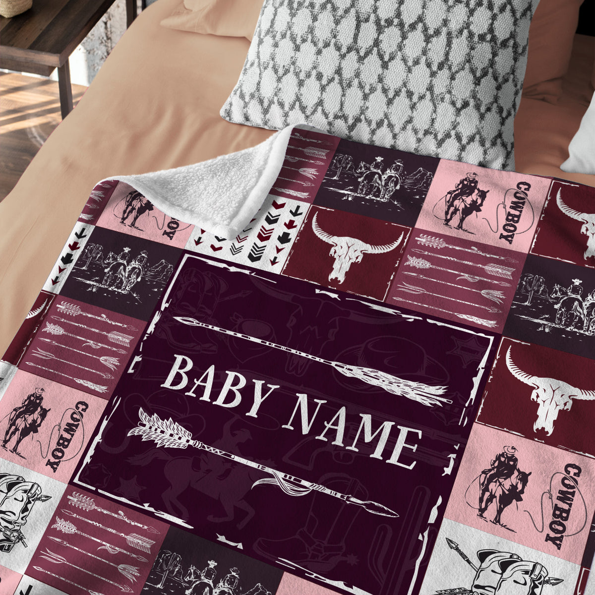 Personalized Baby Blankets - Red Cowboy Pattern, Fleece for Boys & Girls, Newborn to Infant