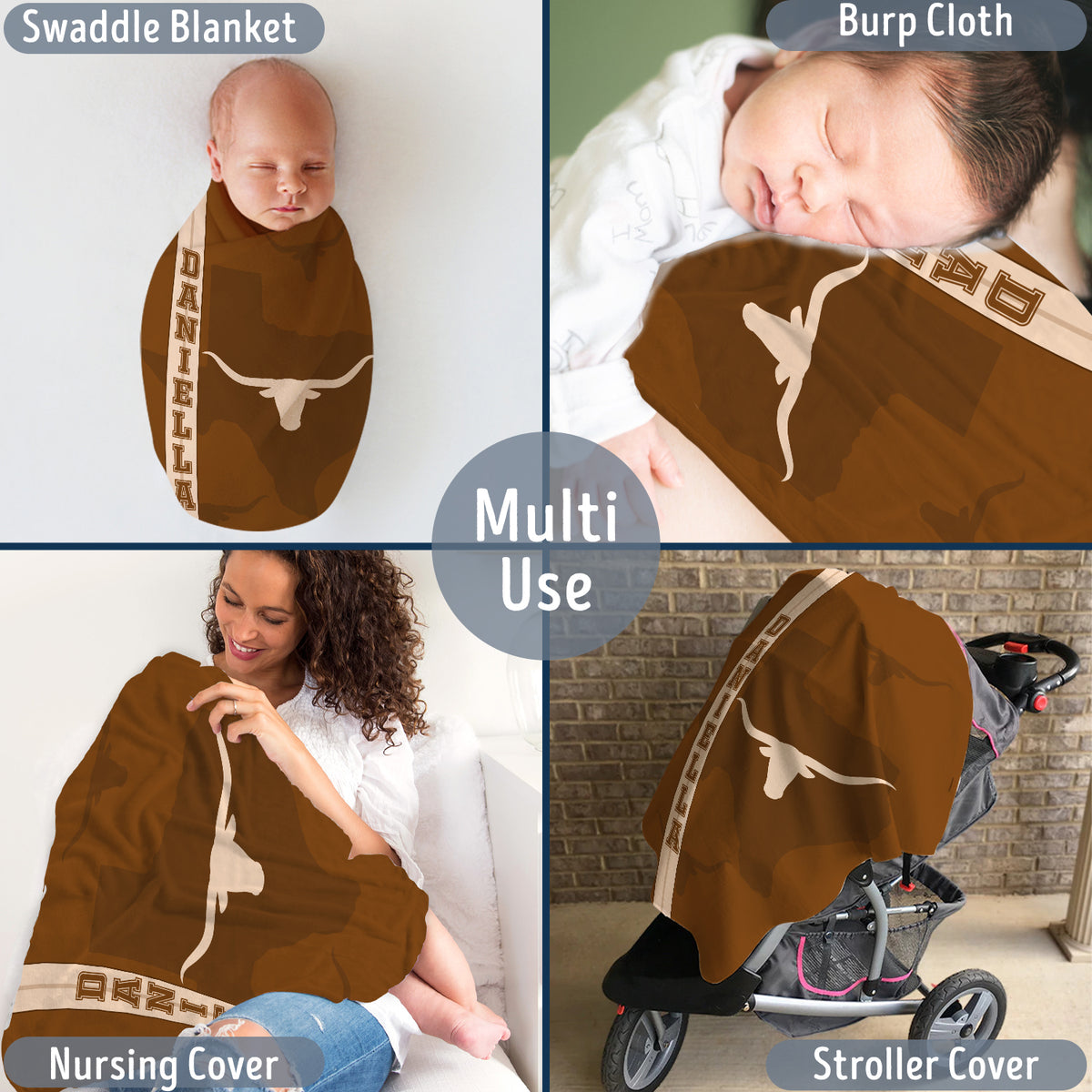 Personalized Baby Blankets, Texas Cowboy Baby Stuff, Custom Name Western Nursery Decorations, Crib Stroller Blankets for Toddlers Newborn