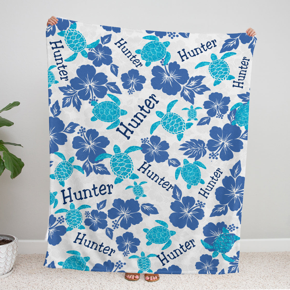 Personalized Baby Blankets Turtle, Flowers Baby Blankets for Girls, Baby Blanket Name for Boys, Sea Turtle Swaddle Blanket, 3 Sizes Plush Blankets