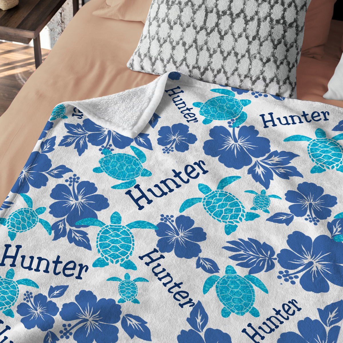 Personalized Baby Blankets Turtle, Flowers Baby Blankets for Girls, Baby Blanket Name for Boys, Sea Turtle Swaddle Blanket, 3 Sizes Plush Blankets