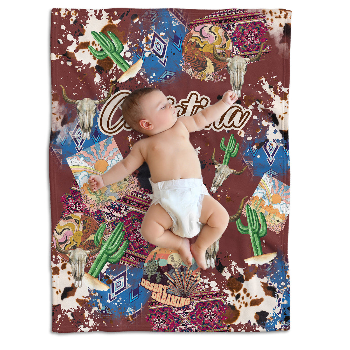 Personalized Baby Blankets - Western Pattern, Custom Name Fleece for Girls & Boys, Newborn Infant Son & Daughter