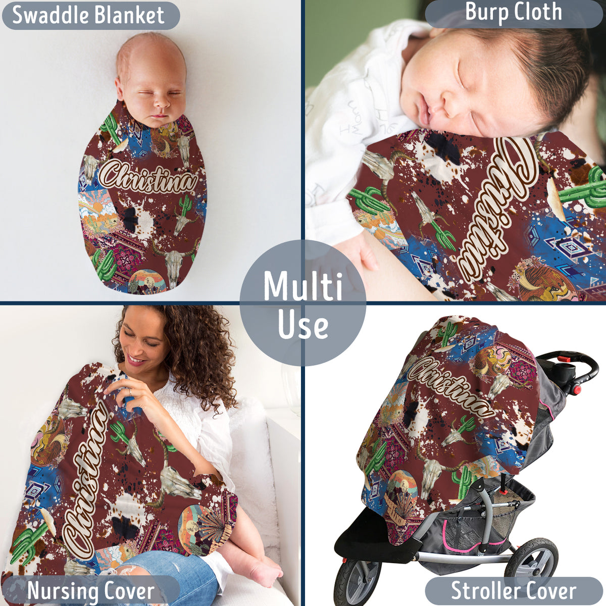 Personalized Baby Blankets - Western Pattern, Custom Name Fleece for Girls & Boys, Newborn Infant Son & Daughter