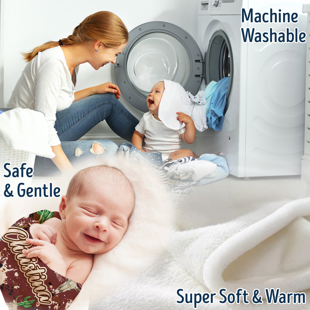 Personalized Baby Blankets - Western Pattern, Custom Name Fleece for Girls & Boys, Newborn Infant Son & Daughter