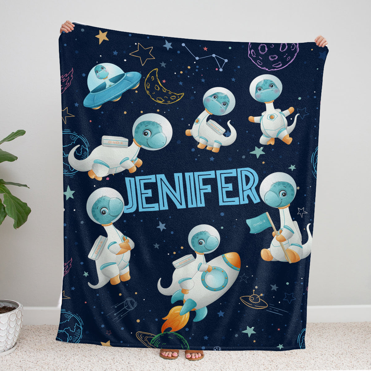 Personalized Baby Blankets for Baby, Astronaut Dinosaur Baby Blankets, 3 Sizes Plush Blankets for Infant Newborn Kids Toddler