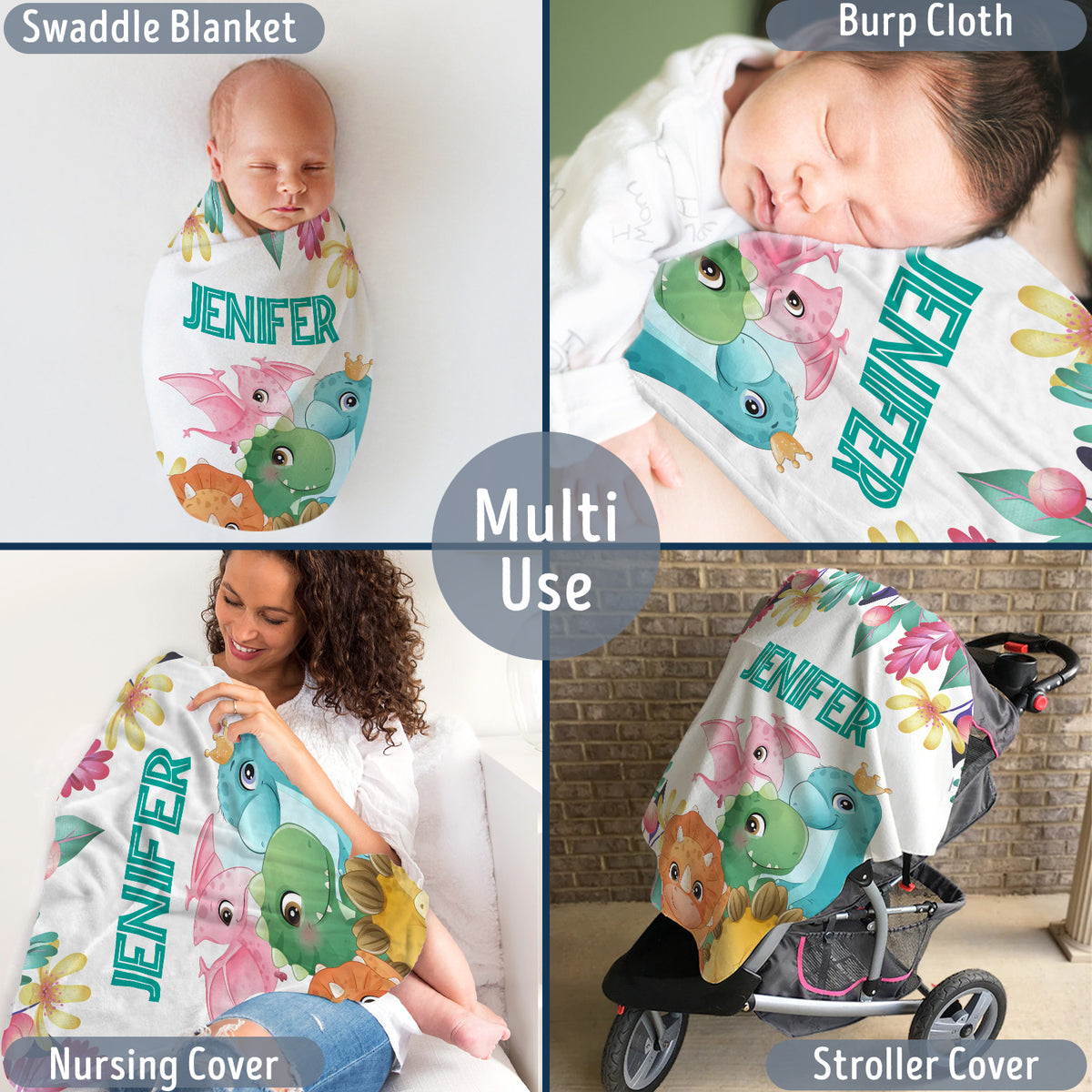 Personalized Baby Blankets for Baby, Baby Dinosaur Blanket, 3 Sizes Plush Blankets for Infant Newborn Kids Toddler