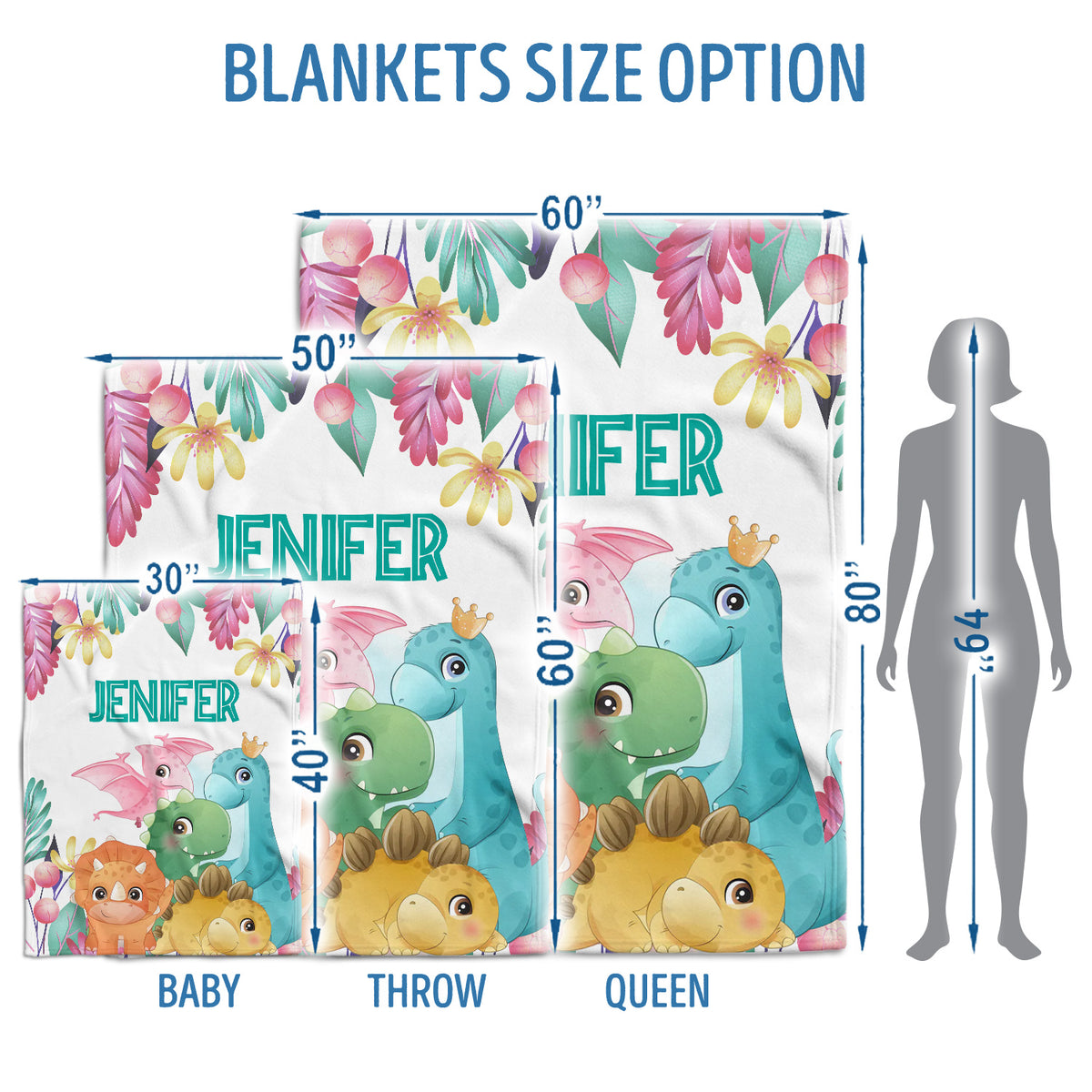 Personalized Baby Blankets for Baby, Baby Dinosaur Blanket, 3 Sizes Plush Blankets for Infant Newborn Kids Toddler