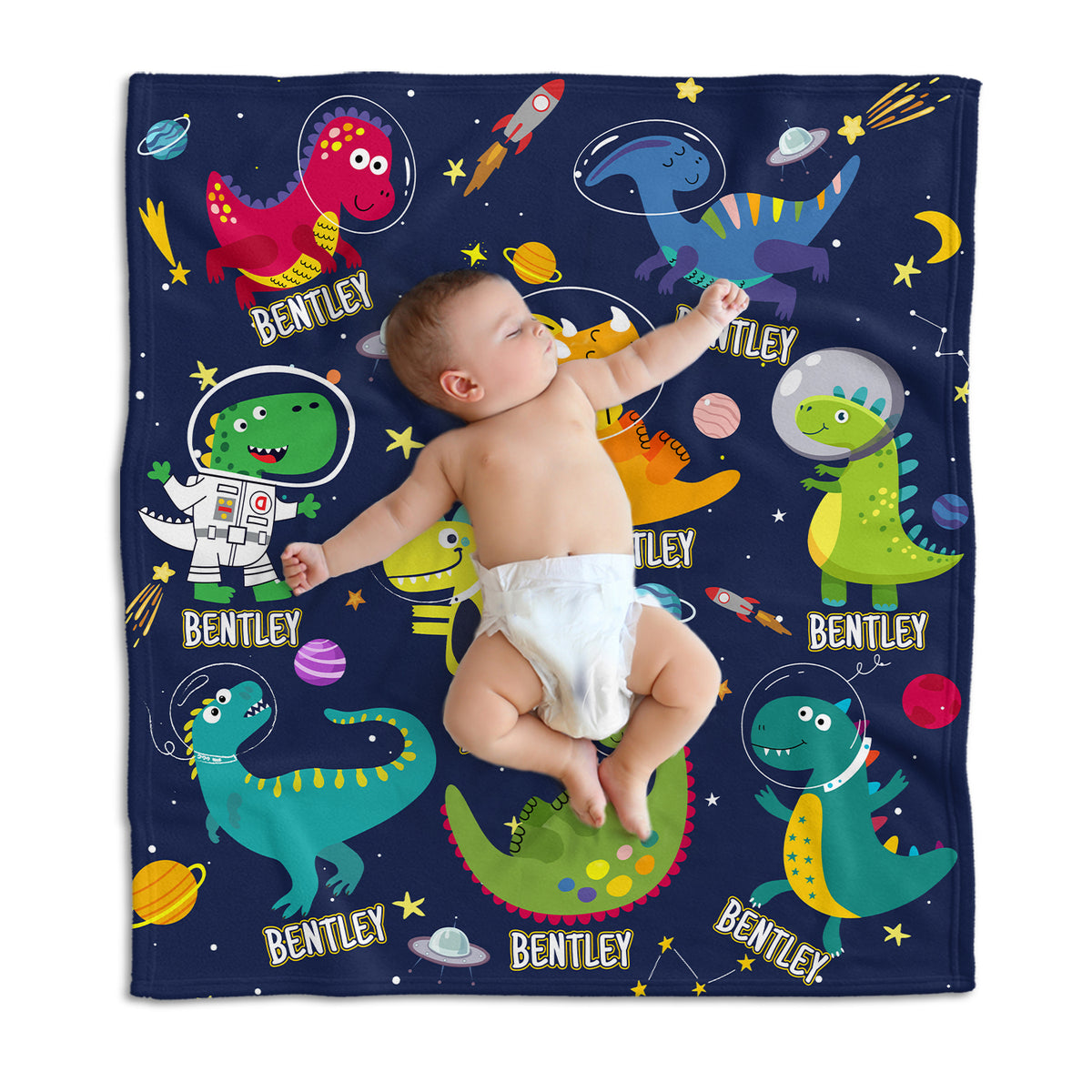 Personalized Baby Blankets for Baby, Baby Dinosaur Blanket for Baby Boy Girl, Custom Baby Blankets Name, 3 Sizes Plush Blankets for Infant Newborn