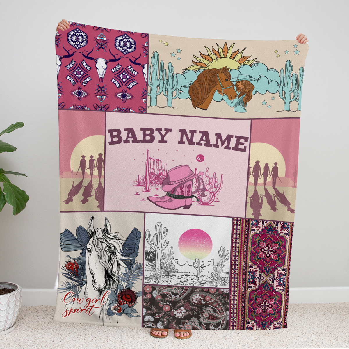 Personalized Baby Blankets for Baby, Cowboy Baby Blankets, Custom Baby Blankets Name Flush Fleece Blankets for Infant Newborn, Gift For Kids