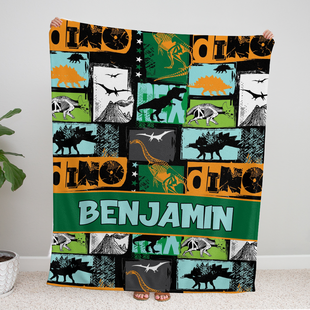 Personalized Baby Blankets for Baby, Dinosaur Baby Blankets, 3 Sizes Plush Blankets for Infant Newborn Kids Toddler, Gift For Baby
