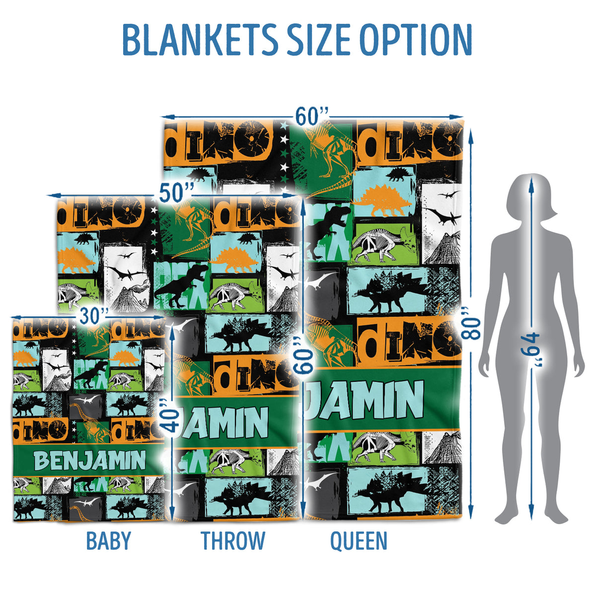 Personalized Baby Blankets for Baby, Dinosaur Baby Blankets, 3 Sizes Plush Blankets for Infant Newborn Kids Toddler, Gift For Baby