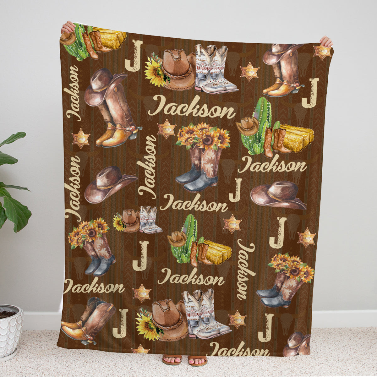 Personalized Baby Blankets for Baby, Monogram Blankets, Sunflowers Cactus Blankets, Custom Baby Blanket Name, 3 Sizes Fleece Blankets