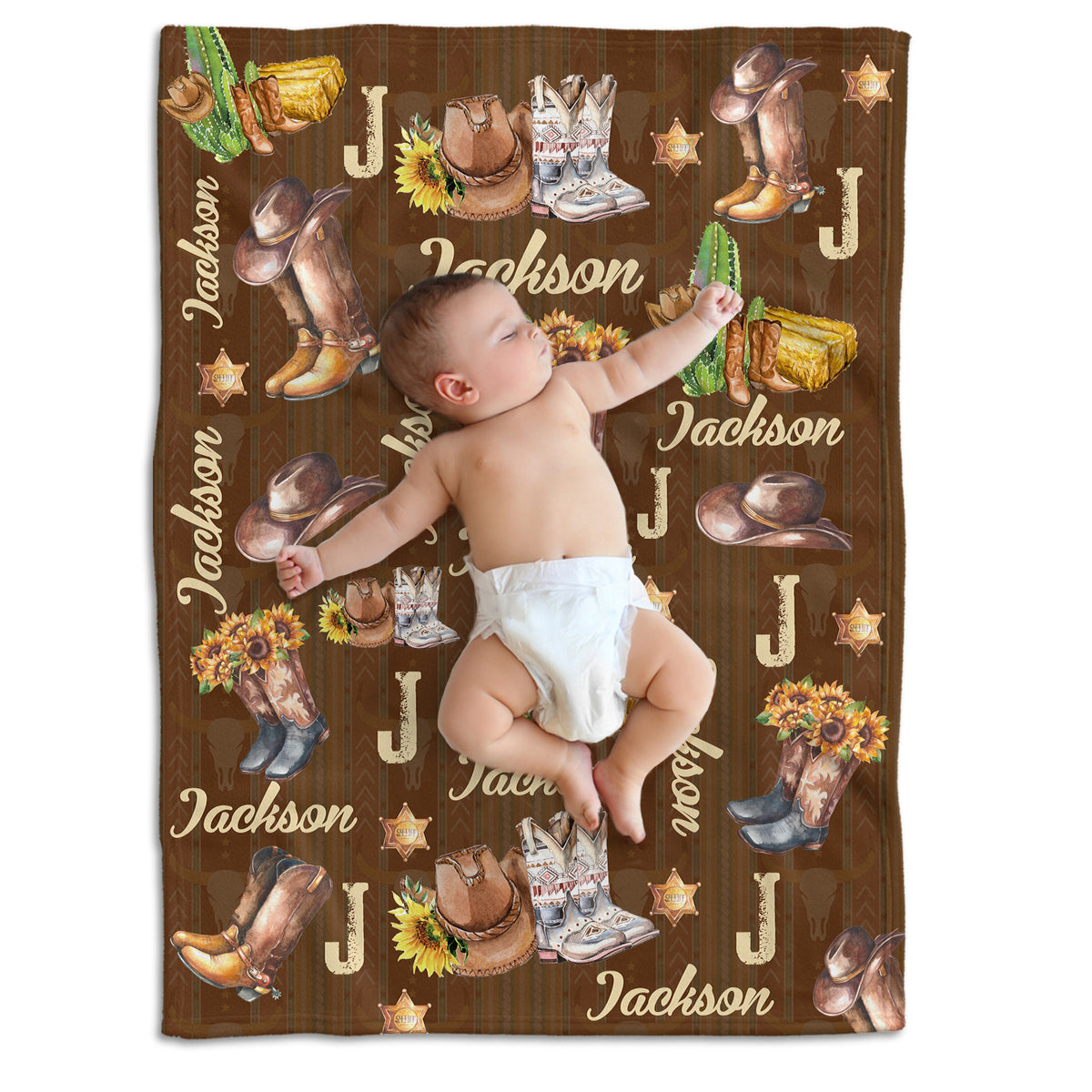 Personalized Baby Blankets for Baby, Monogram Blankets, Sunflowers Cactus Blankets, Custom Baby Blanket Name, 3 Sizes Fleece Blankets