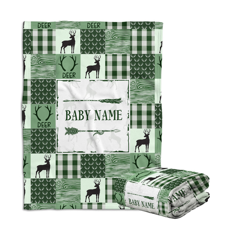 Personalized Baby Blankets for Baby, Swaddle Baby Deer Blanket Custom Name, 3 Sizes Plush Blankets for Son Newborn Infant
