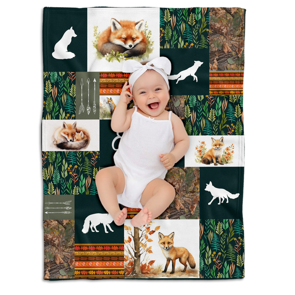 Personalized Baby Blankets for Baby, Woodland Baby Blanket, Baby Woodland Blanket for Toddler Baby Nursery Bed Blankets Stroller Crib Shower Gifts (Blanket Fox)