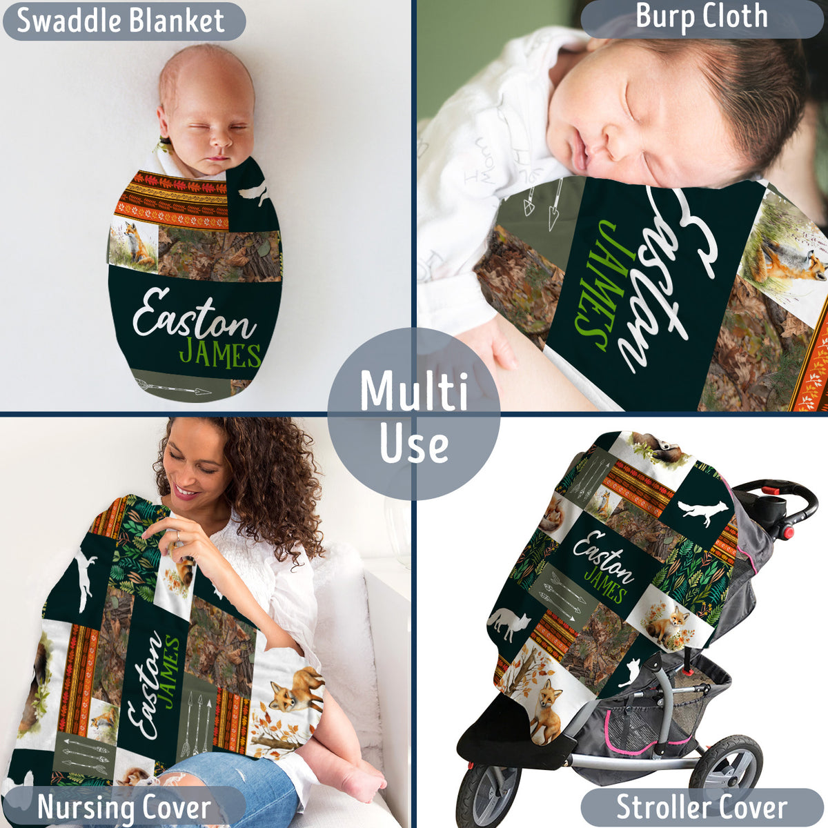 Personalized Baby Blankets for Baby, Woodland Baby Blanket, Baby Woodland Blanket for Toddler Baby Nursery Bed Blankets Stroller Crib Shower Gifts (Blanket Fox)
