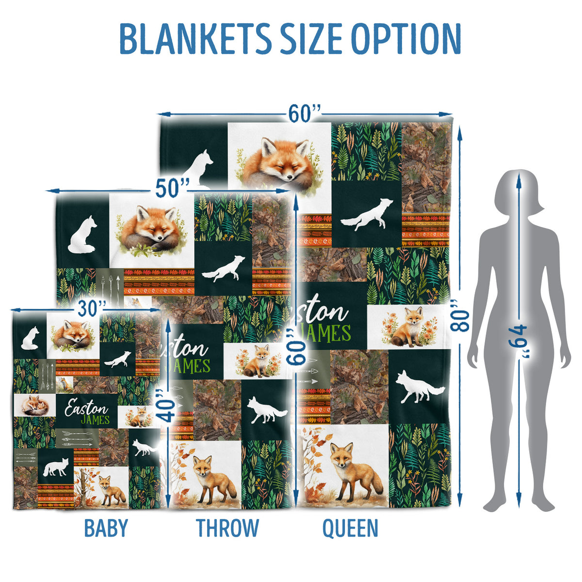 Personalized Baby Blankets for Baby, Woodland Baby Blanket, Baby Woodland Blanket for Toddler Baby Nursery Bed Blankets Stroller Crib Shower Gifts (Blanket Fox)