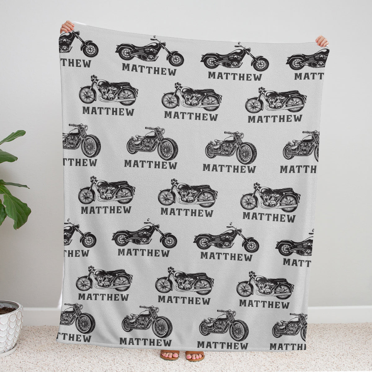 Personalized Baby Blankets for Boys, Baby Motorcycle Blanket, Motorcycling Swaddle Blanket, Black Plush Blankets for Baby Girl Son Toddlers Kids
