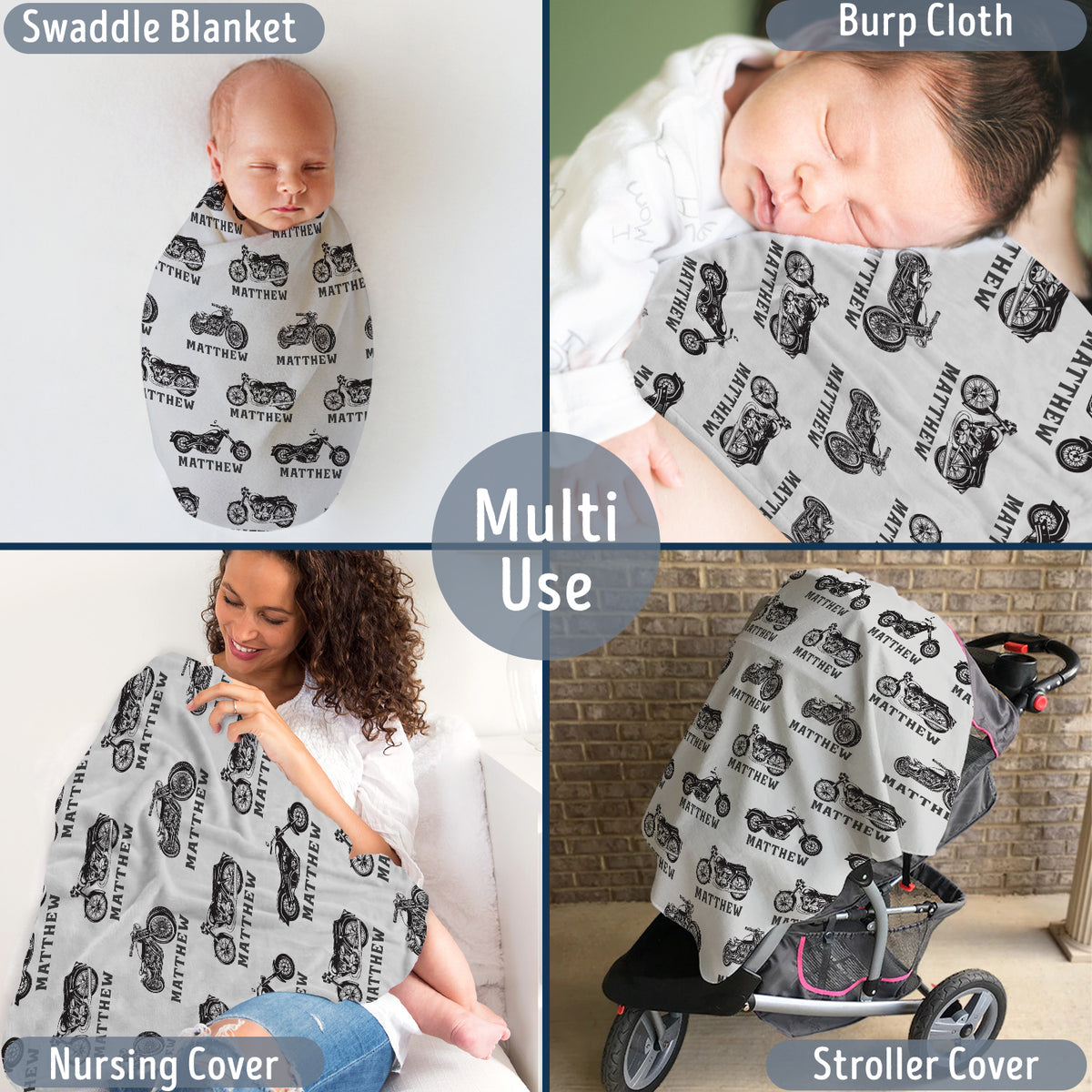 Personalized Baby Blankets for Boys, Baby Motorcycle Blanket, Motorcycling Swaddle Blanket, Black Plush Blankets for Baby Girl Son Toddlers Kids