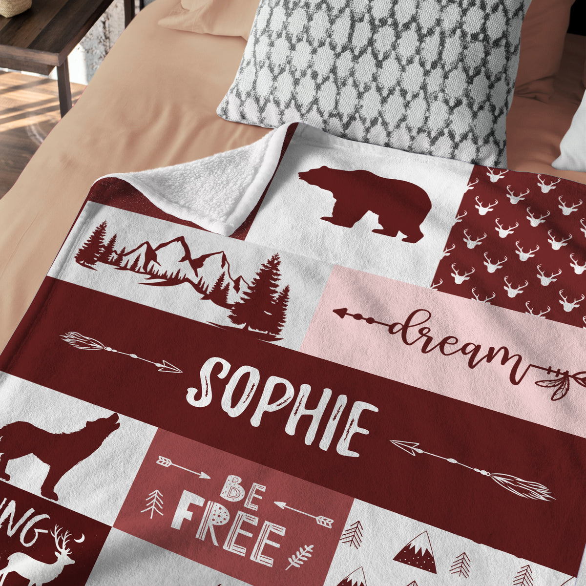 Personalized Baby Blankets for Boys, Baby Woodland Blanket, Red Deer Bear Wolf Swaddle Blanket, 3 Sizes Plush Blankets for Baby Boy Son