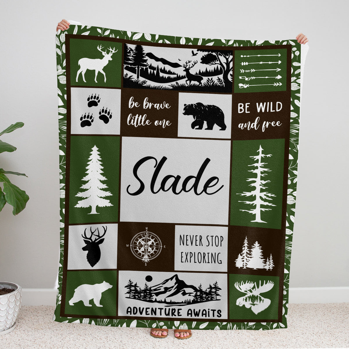 Personalized Baby Blankets for Boys, Baby Woodland Blanket for Toddler Baby Nursery Bed Blankets Stroller Crib Shower Gifts