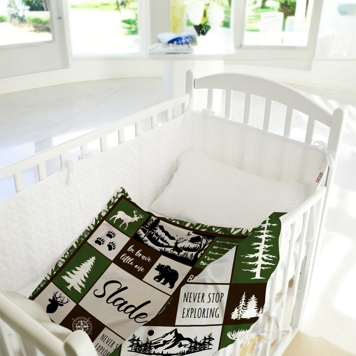 Personalized Baby Blankets for Boys, Baby Woodland Blanket for Toddler Baby Nursery Bed Blankets Stroller Crib Shower Gifts