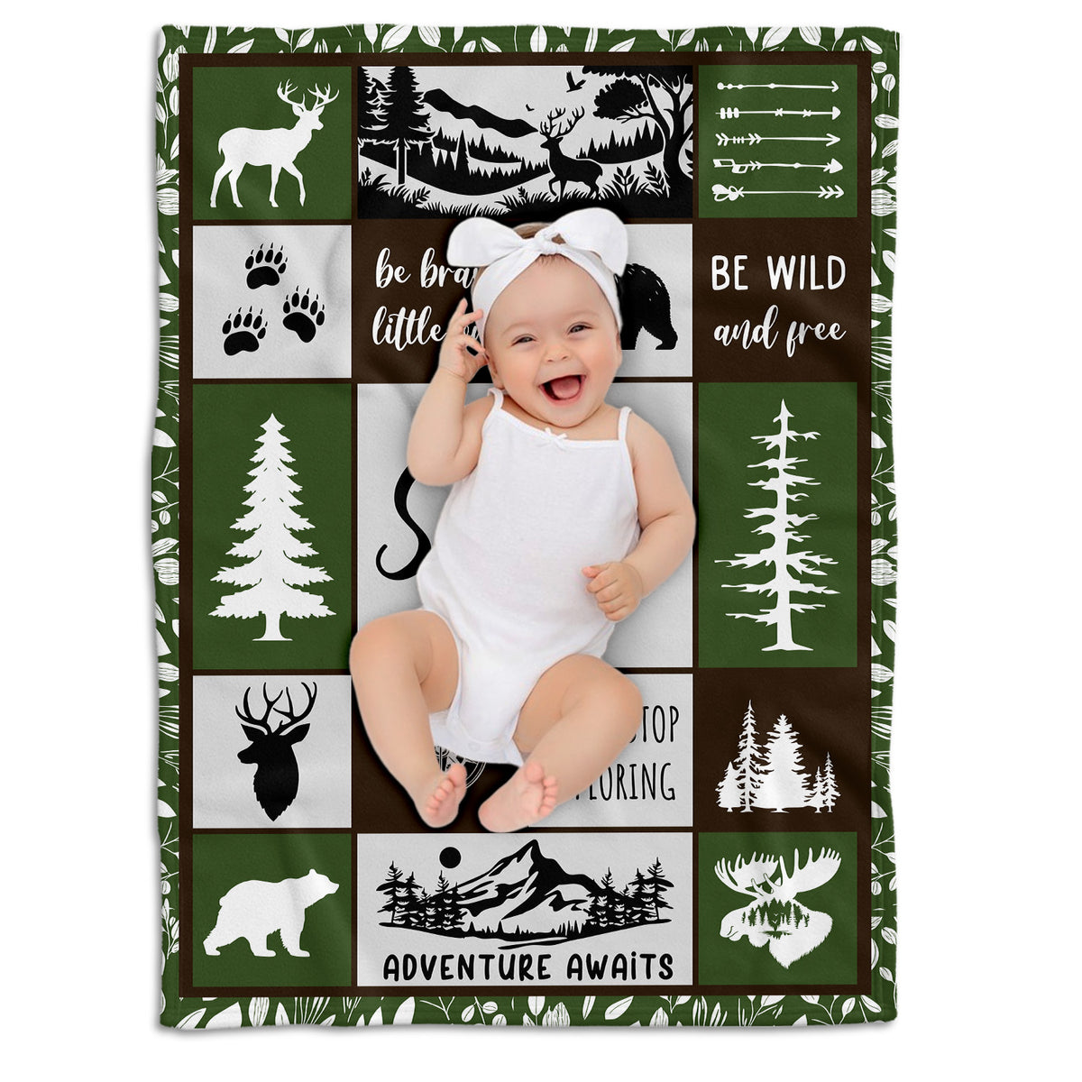 Personalized Baby Blankets for Boys, Baby Woodland Blanket for Toddler Baby Nursery Bed Blankets Stroller Crib Shower Gifts