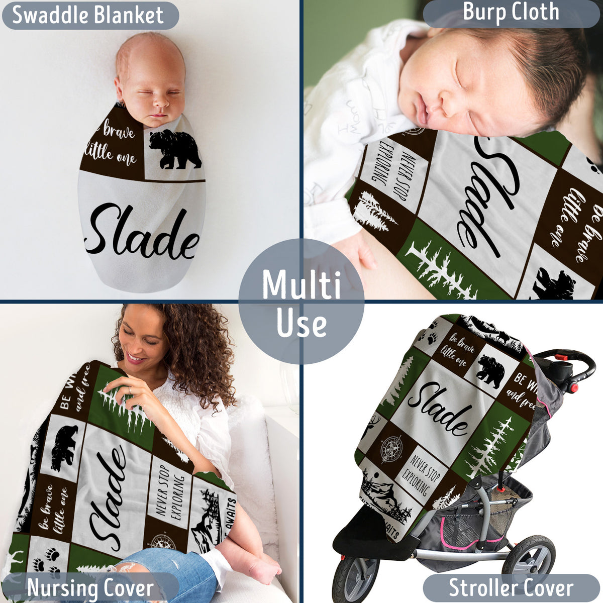 Personalized Baby Blankets for Boys, Baby Woodland Blanket for Toddler Baby Nursery Bed Blankets Stroller Crib Shower Gifts