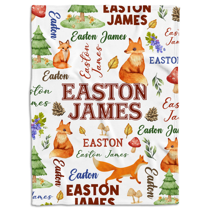 Personalized Baby Blankets for Boys, Baby Woodland Blanket for Toddler Baby Nursery Bed Blankets Stroller Crib Shower Gifts (Fox)