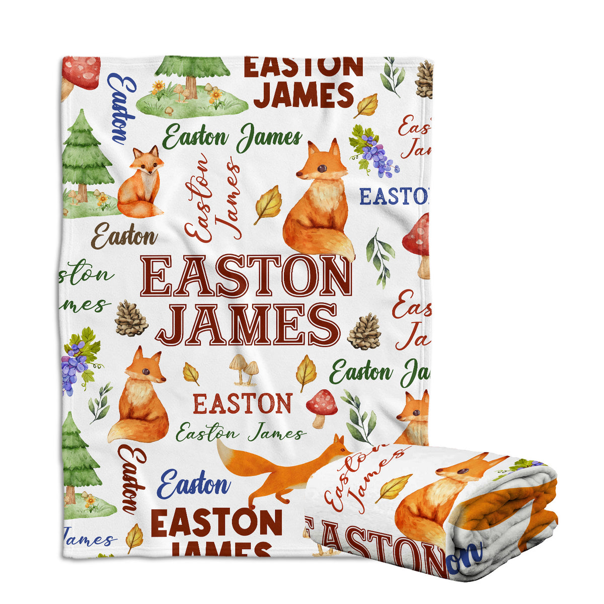 Personalized Baby Blankets for Boys, Baby Woodland Blanket for Toddler Baby Nursery Bed Blankets Stroller Crib Shower Gifts (Fox)