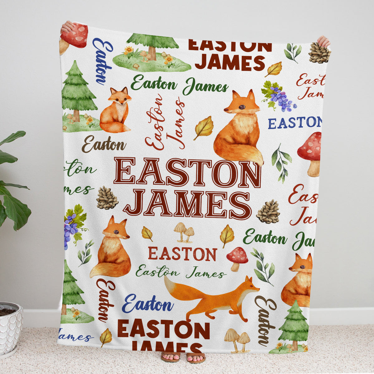 Personalized Baby Blankets for Boys, Baby Woodland Blanket for Toddler Baby Nursery Bed Blankets Stroller Crib Shower Gifts (Fox)
