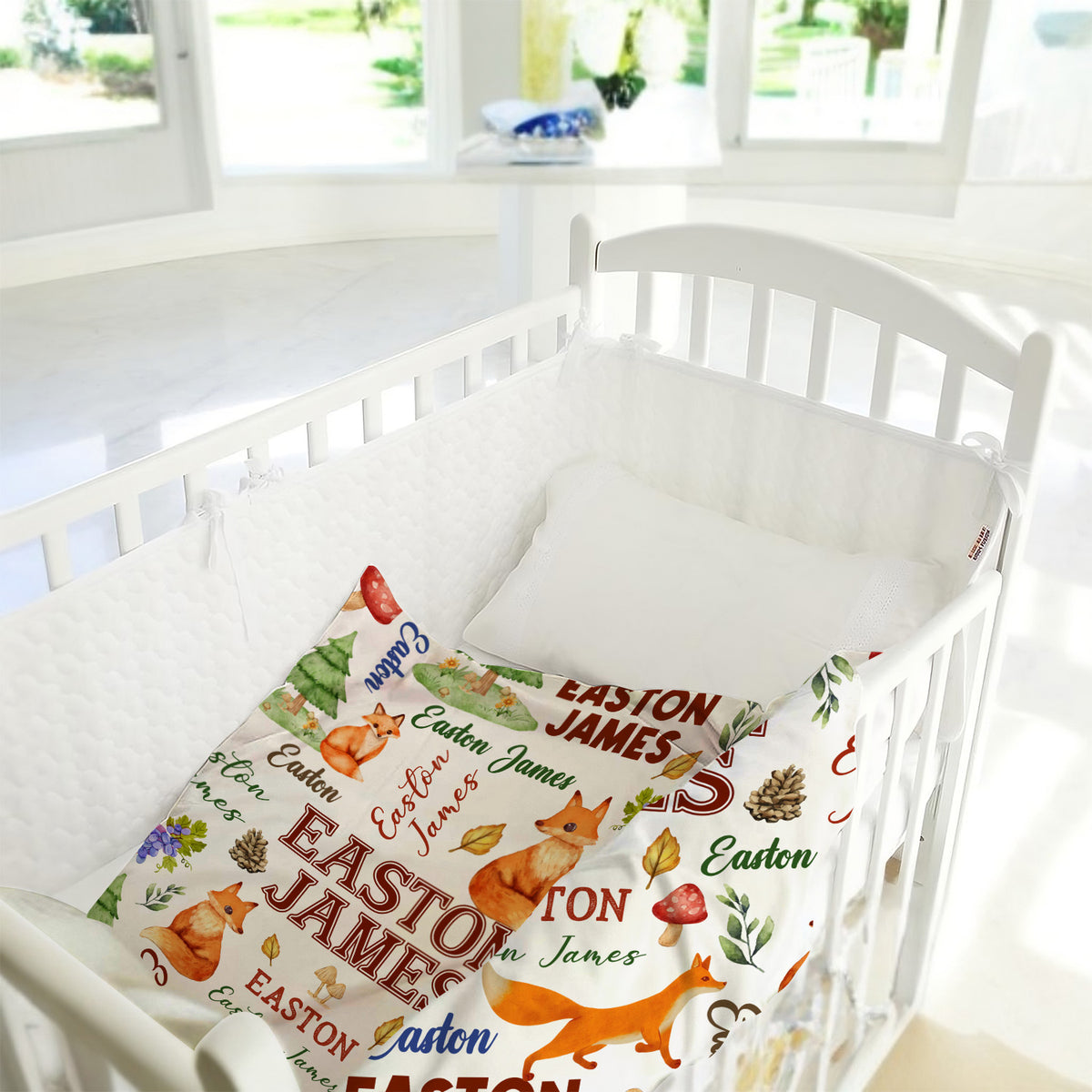 Personalized Baby Blankets for Boys, Baby Woodland Blanket for Toddler Baby Nursery Bed Blankets Stroller Crib Shower Gifts (Fox)