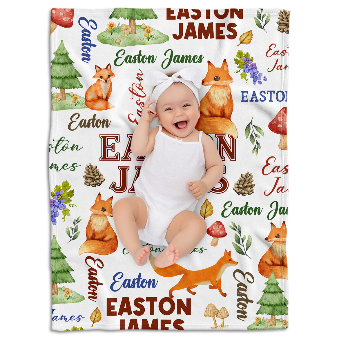 Personalized Baby Blankets for Boys, Baby Woodland Blanket for Toddler Baby Nursery Bed Blankets Stroller Crib Shower Gifts (Fox)