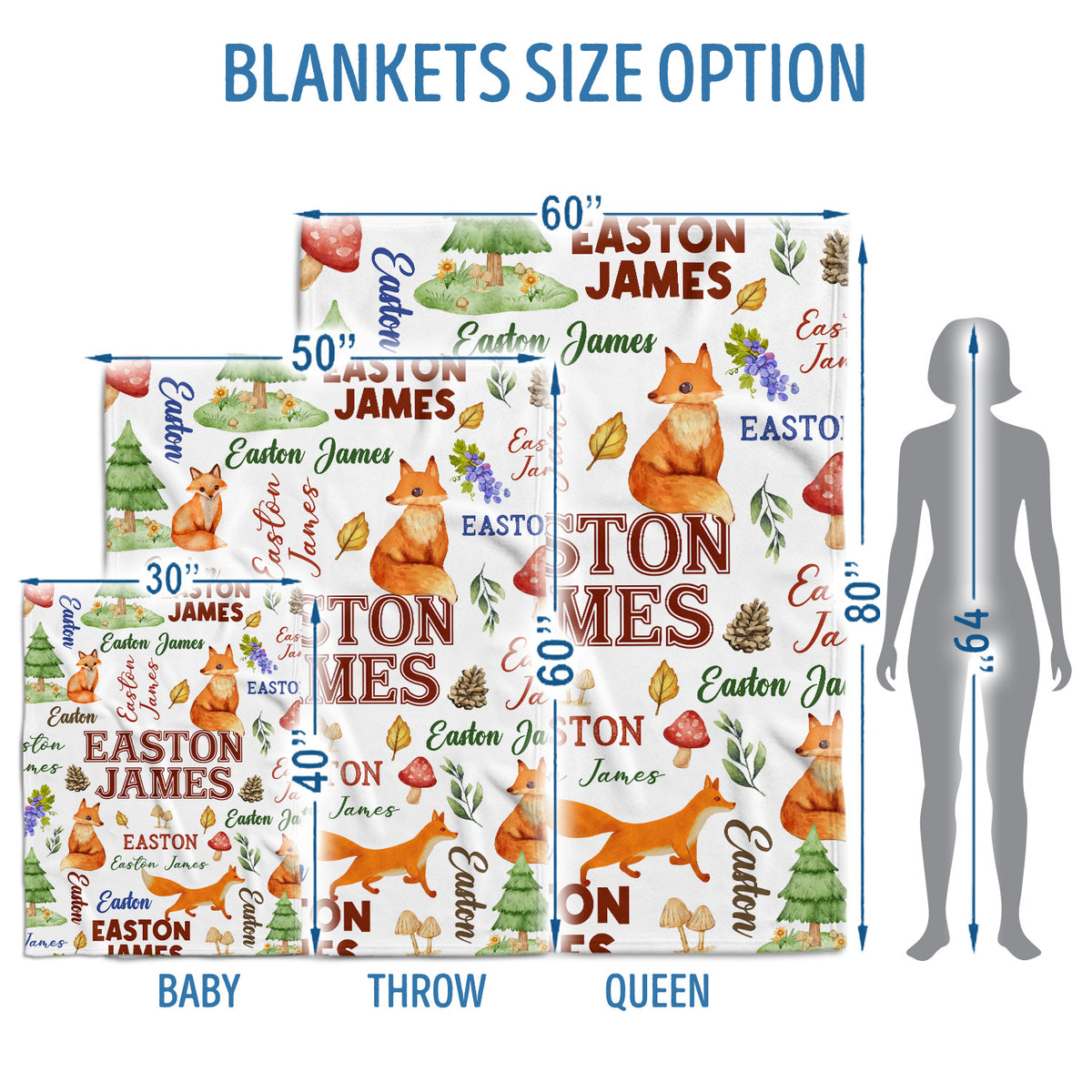 Personalized Baby Blankets for Boys, Baby Woodland Blanket for Toddler Baby Nursery Bed Blankets Stroller Crib Shower Gifts (Fox)