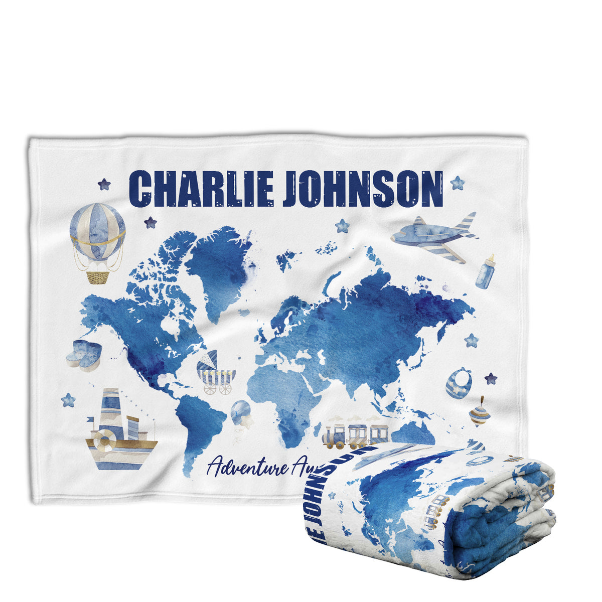 Personalized Baby Blankets for Boys, Blue Baby Blanket, Swaddle Blanket, Plush Blankets for Son Grandson Newborn Toddlers Kids
