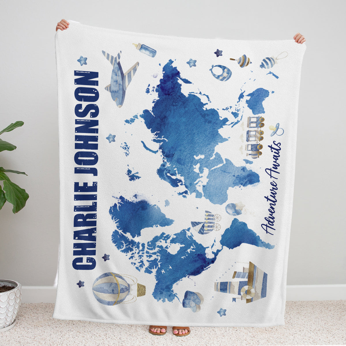 Personalized Baby Blankets for Boys, Blue Baby Blanket, Swaddle Blanket, Plush Blankets for Son Grandson Newborn Toddlers Kids