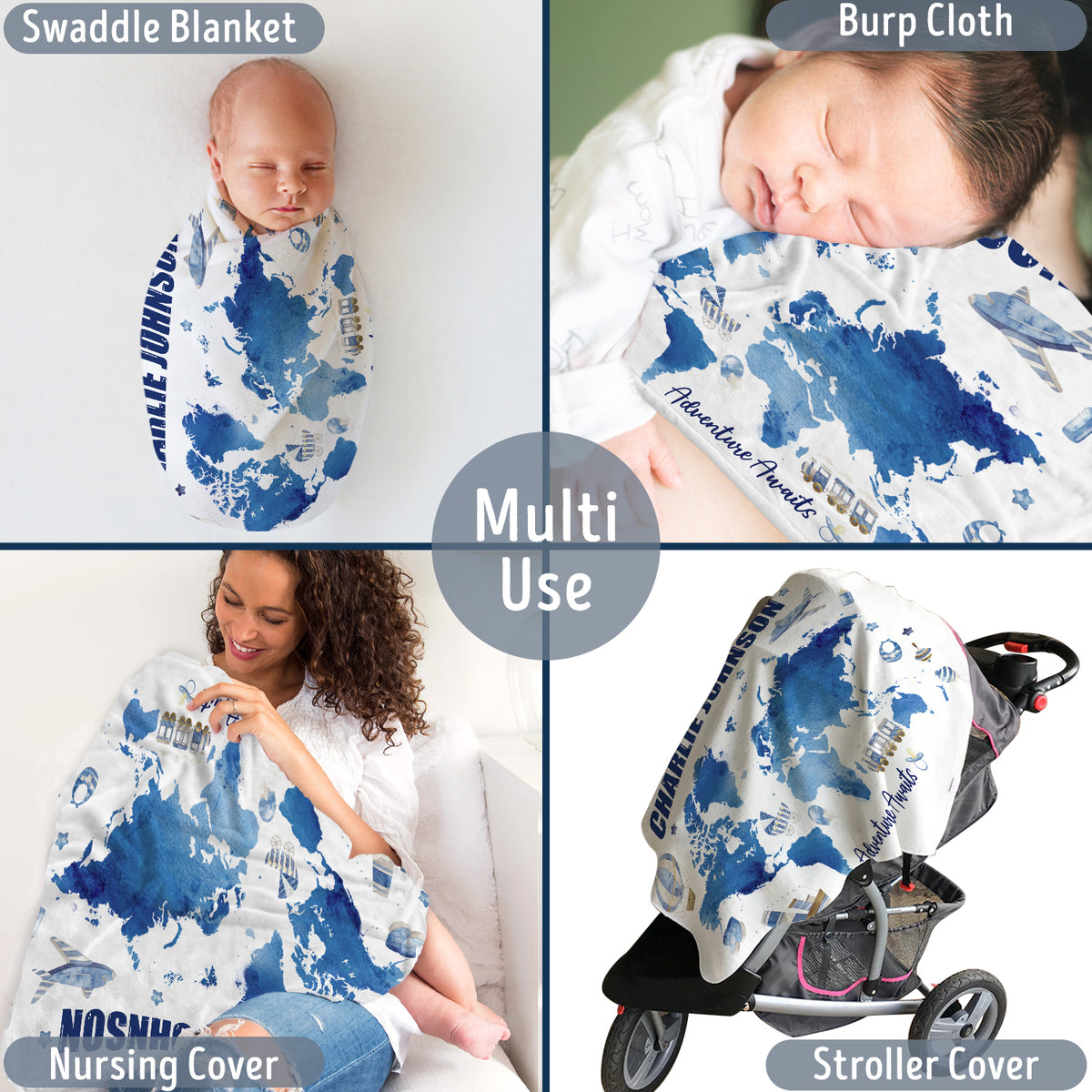 Personalized Baby Blankets for Boys, Blue Baby Blanket, Swaddle Blanket, Plush Blankets for Son Grandson Newborn Toddlers Kids