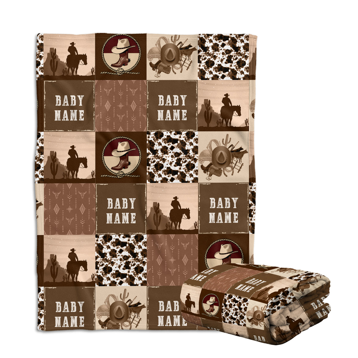 Personalized Baby Blankets for Boys, Brown Cowboy Baby Blankets for Girls, 3 Sizes Fleece Blankets for Infant Newborn Son Daughter