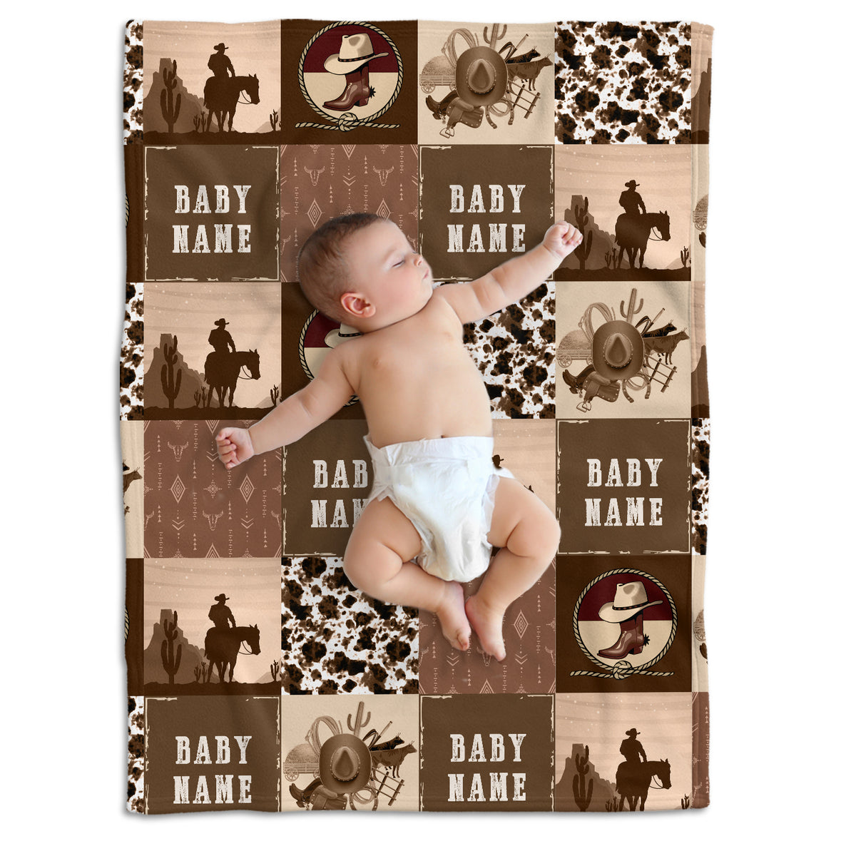 Personalized Baby Blankets for Boys, Brown Cowboy Baby Blankets for Girls, 3 Sizes Fleece Blankets for Infant Newborn Son Daughter