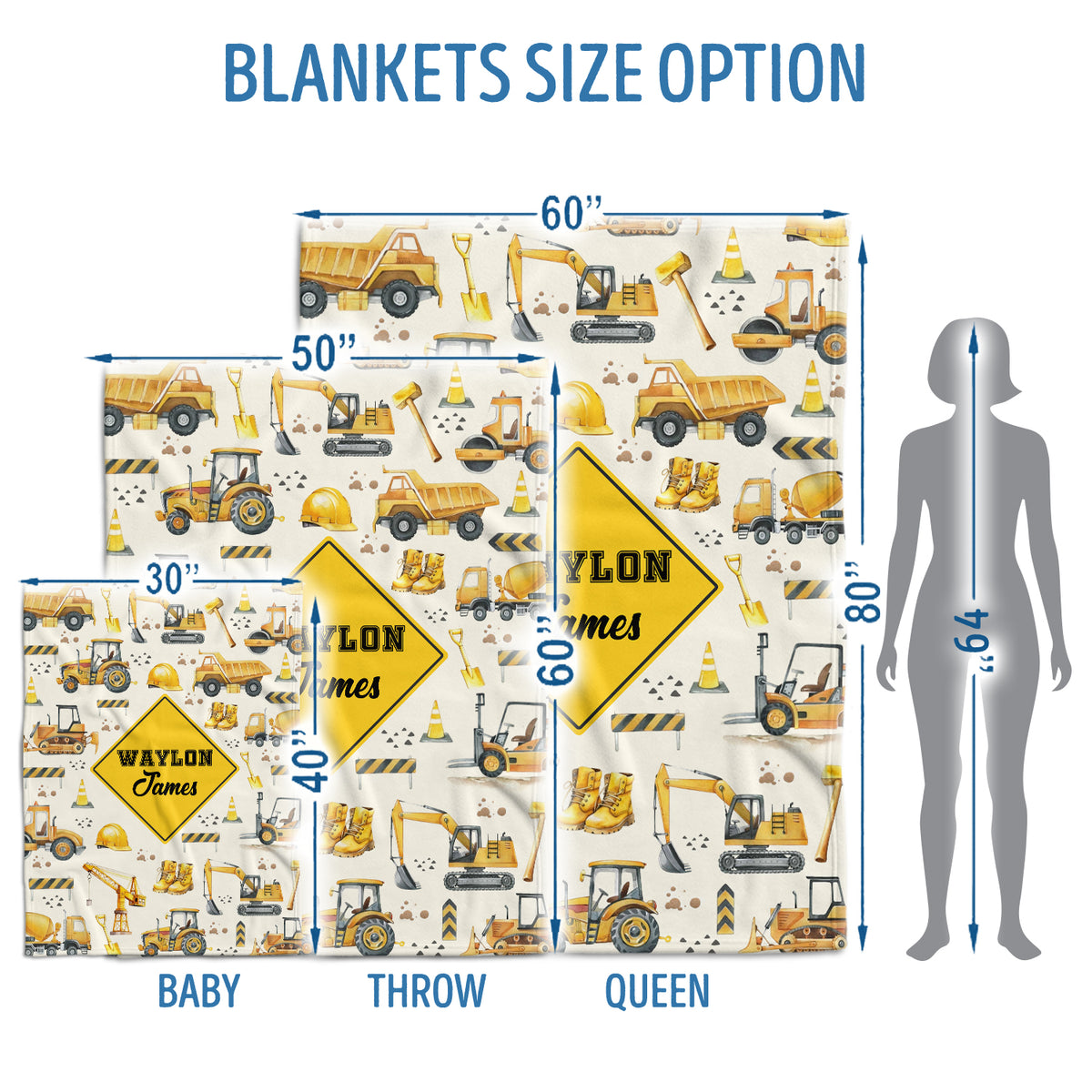 Personalized Baby Blankets for Boys, Construction Dump Truck Baby Blanket, Swaddle Blanket with Trucks for Crib Stroller Travel Bed