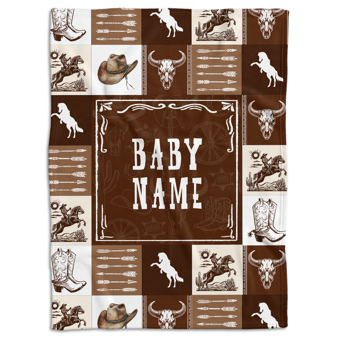 Personalized Baby Blankets for Boys, Cowboy Blanket for Son, Brown Blanket, Western Nursery Decorations, for Family Friends