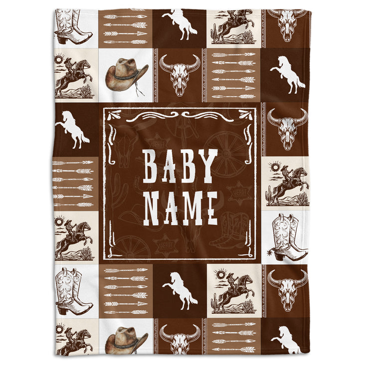 Personalized Baby Blankets for Boys, Cowboy Blanket for Son, Brown Blanket, Western Nursery Decorations, for Family Friends