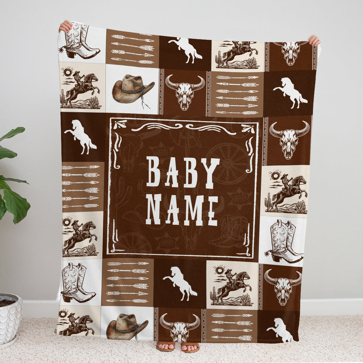 Personalized Baby Blankets for Boys, Cowboy Blanket for Son, Brown Blanket, Western Nursery Decorations, for Family Friends