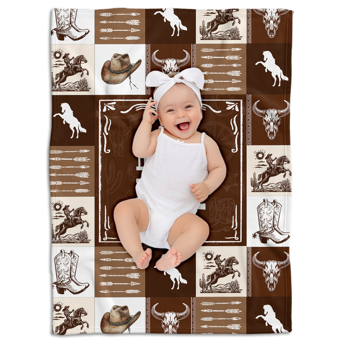 Personalized Baby Blankets for Boys, Cowboy Blanket for Son, Brown Blanket, Western Nursery Decorations, for Family Friends