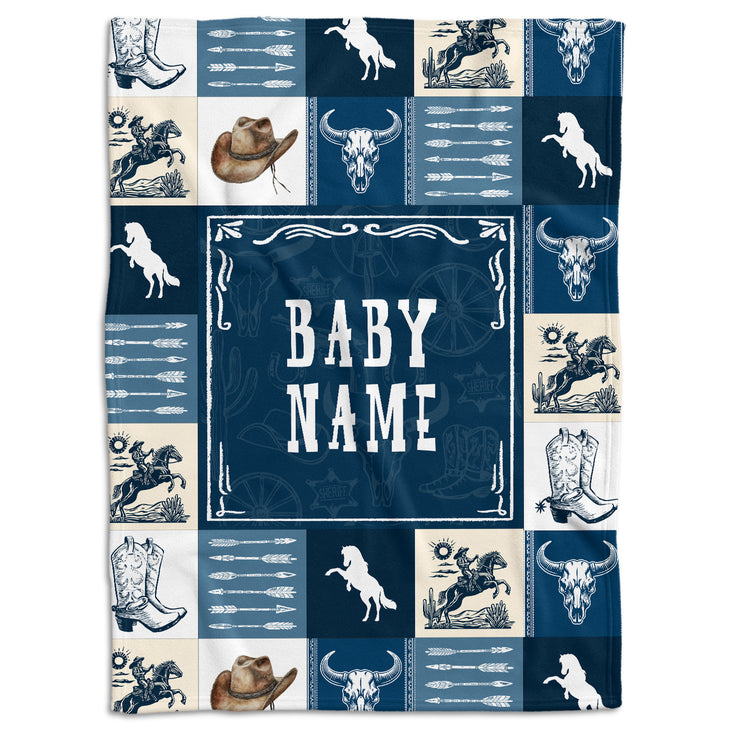 Personalized Baby Blankets for Boys, Cowboy Blanket for Son, Blue Blanket, Western Nursery Decorations, for Family Friends